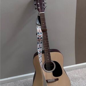 Fender Acoustic Guitar with Floral Strap - Brown and Cream